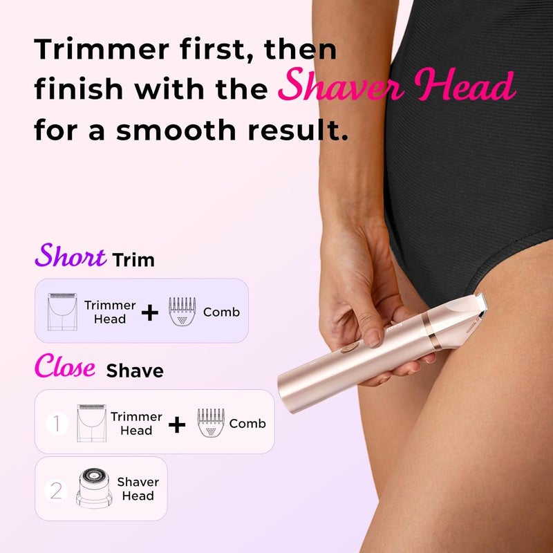 Kaphio Bikini Trimmer for Women Pubic Hair: IPX7 Waterproof Electric Razors - Rechargeable Electric Body Shaver for Legs, Underarms, Bikini Line- Christmas Gifts for Women (Rose Gold) - Image 5